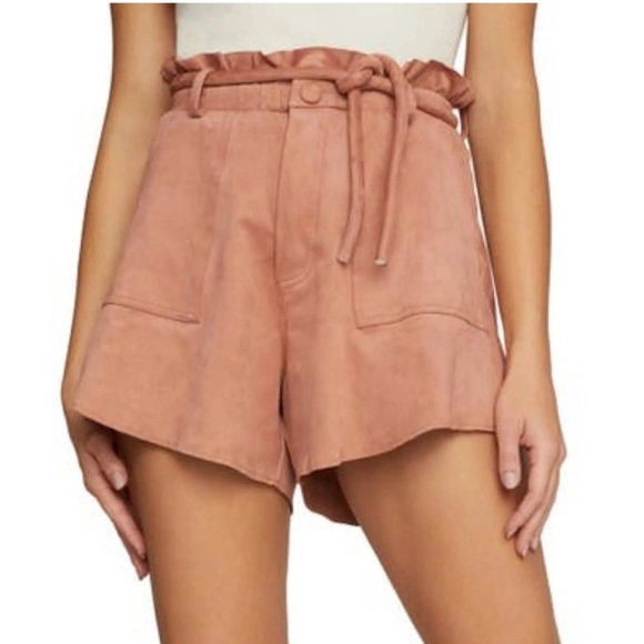 GOOD AMERICAN Snatched Paperbag Waist Faux Suede Shorts In Dusty Rose - Picture 1 of 5